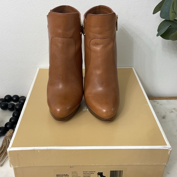 Michael Kors Cognac Leather Platform Heeled Ankle Boots Booties Women’s Size 7 M - Picture 8 of 10
